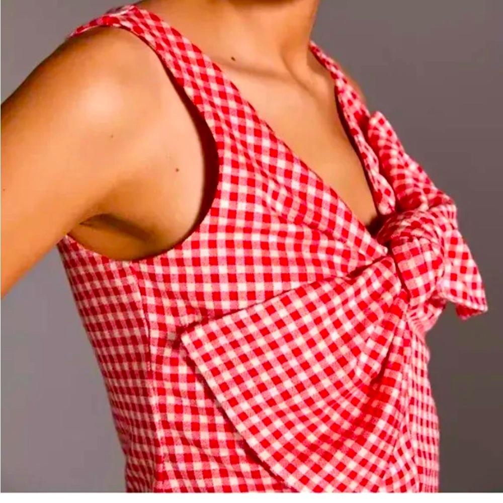 Anthropologie red and white Gingham Top